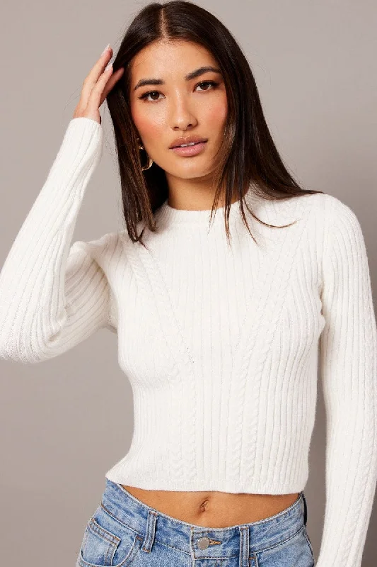 Super Deal White Cable Knit Long Sleeve