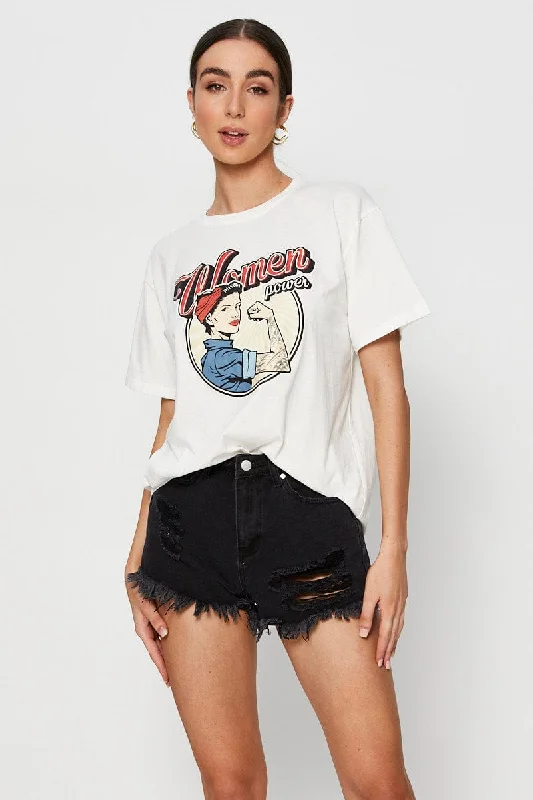 Deep Discounts White Graphic T Shirt Short Sleeve
