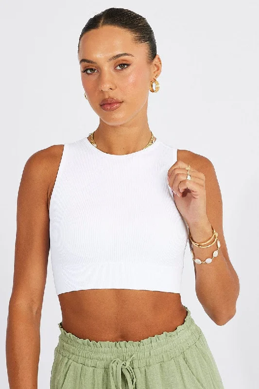 Deal Explosion White Tank Top Crew Neck Seamless