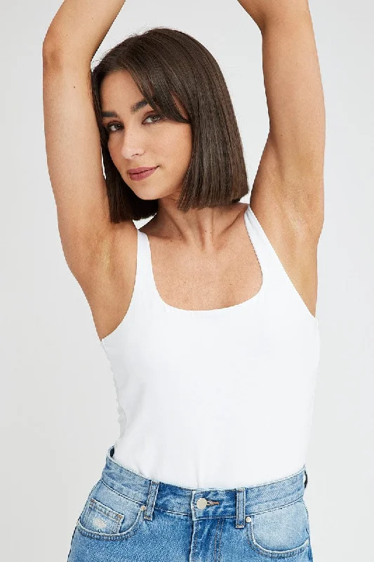 Now or Never White Tank Top Sleeveless Square Neck