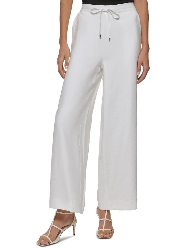 Now or Never Womens Drawstring Rayon Wide Leg Pants