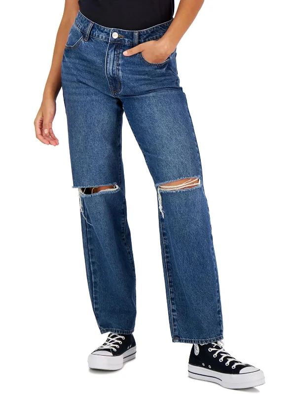 Early Bird Discount Womens Mid Rise Medium Wash Straight Leg Jeans