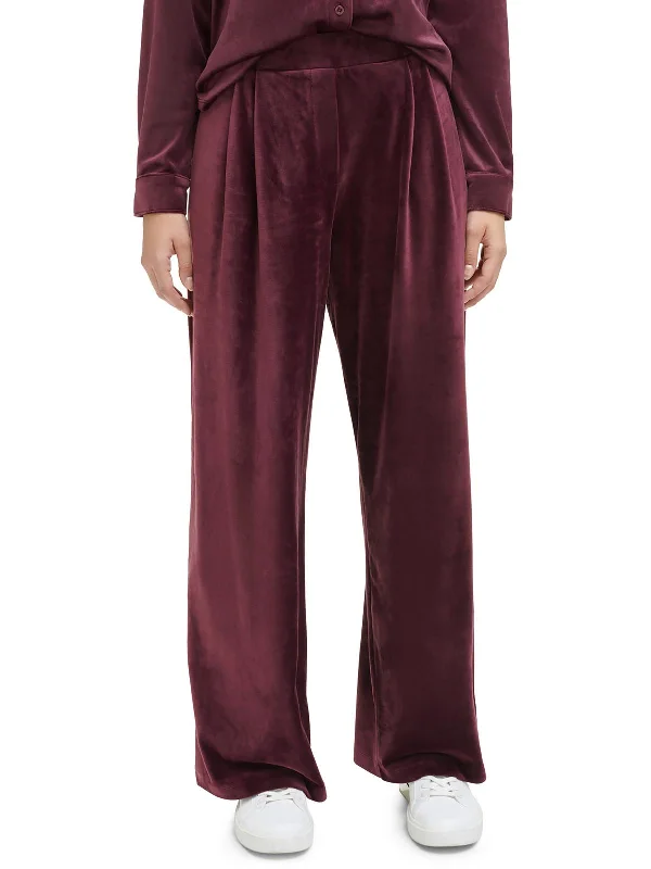 Special Offer Womens Velvet Mid Rise Wide Leg Pants