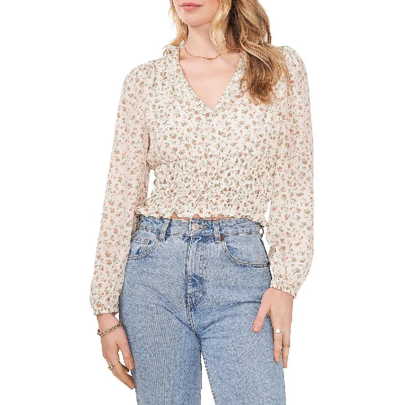 1.State Womens Floral Smocked Cropped