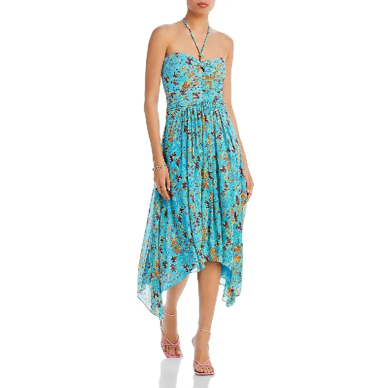 Deal Mania A.L.C. Womens Handkerchief Hem Midi Halter Dress