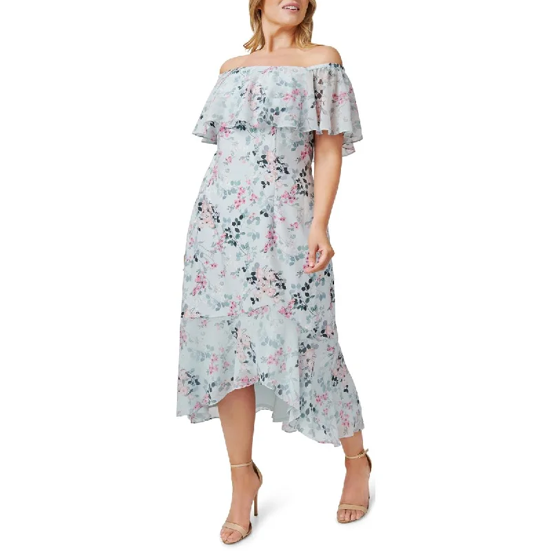 Limited Edition Adrianna Papell Womens Floral Printed Calf Midi Dress