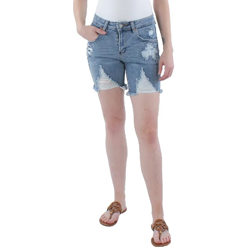 Value Deals Almost Famous Womens Juniors Denim Destroyed Bermuda Shorts