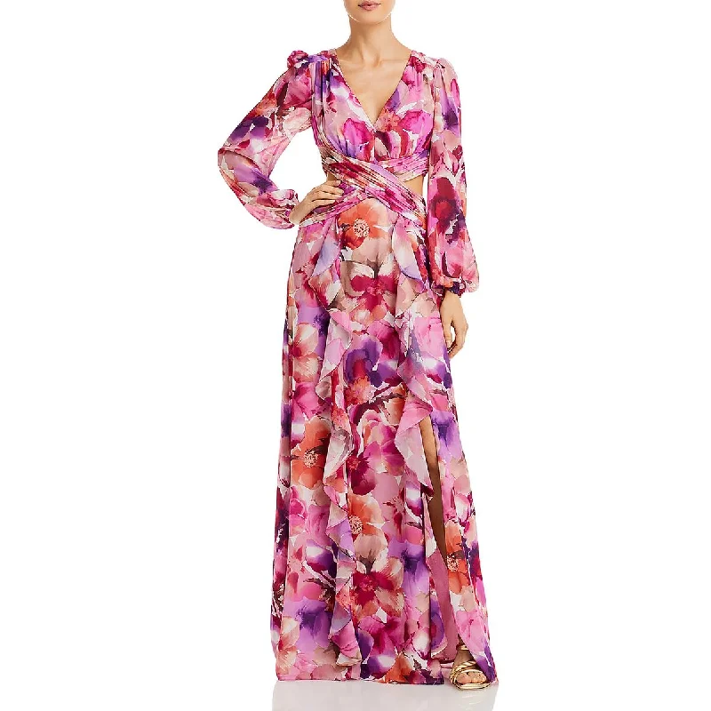 Bargain Bin Aqua Womens Chiffon Floral Maxi Dress