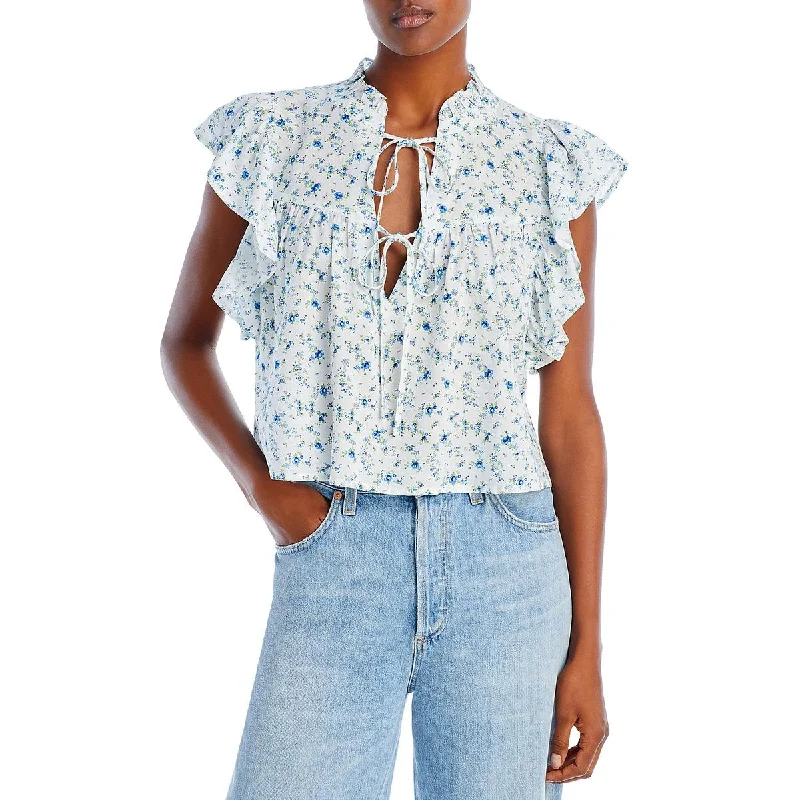 YEAR-End Sale Aqua Womens Floral Print Rayon Cropped