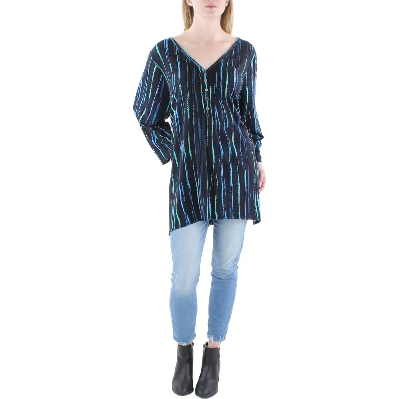 Markdowns Avenue Womens Plus Abstract Stripe V-Neck Pullover Top