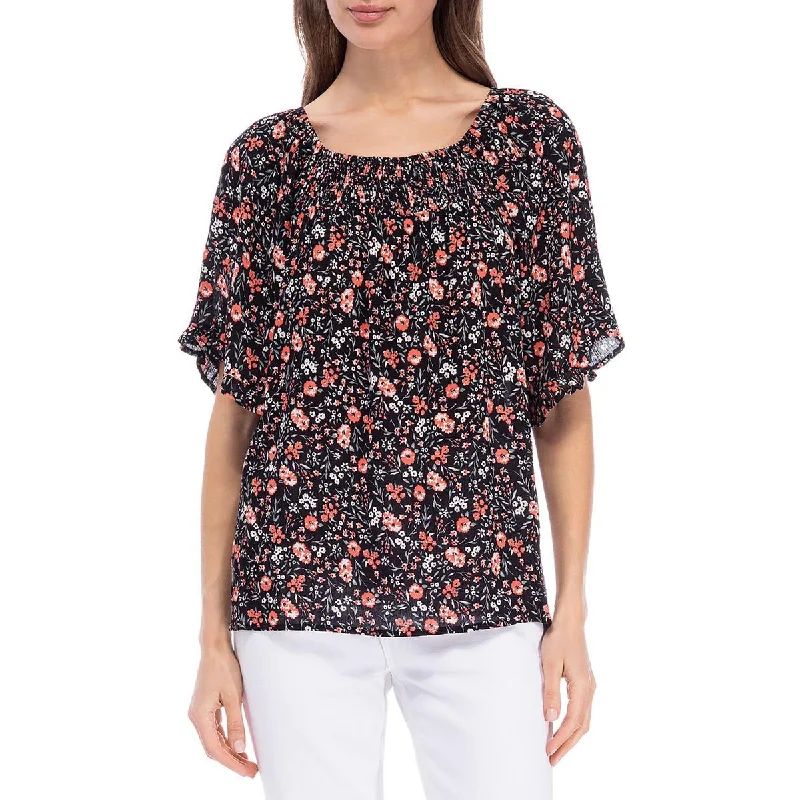Online Only B Collection by Bobeau Womens Smocked Floral Peasant Top