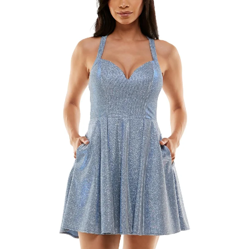 Overstock Bee Darlin Womens Juniors Glitter Mini Fit & Flare Dress