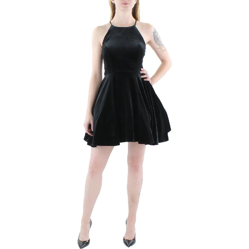 Can't Miss Bee Darlin Womens Juniors Velvet Mini Fit & Flare Dress