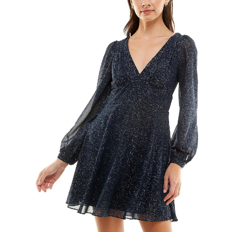 Price Cut Bee Darlin Womens Juniors Chiffon Mini Fit & Flare Dress