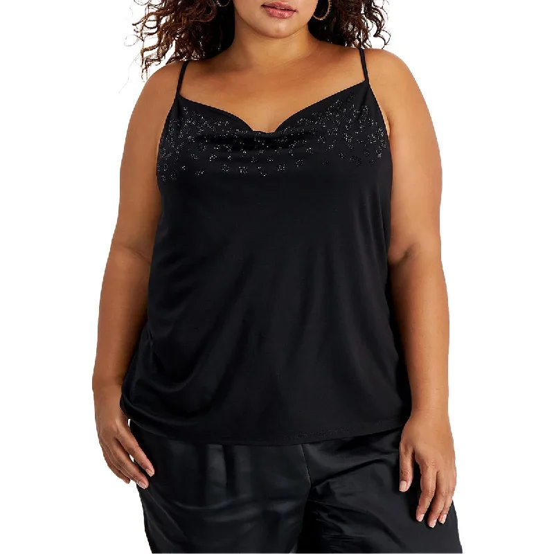 Super Bargain Bar III Womens Plus Embellished Drape Neck Shell
