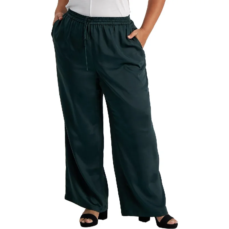 Bar III Womens Plus Satin Dressy Wide Leg Pants