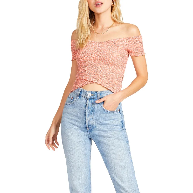 Huge Discounts BB Dakota Womens Faux Wrap Smocked Crop Top