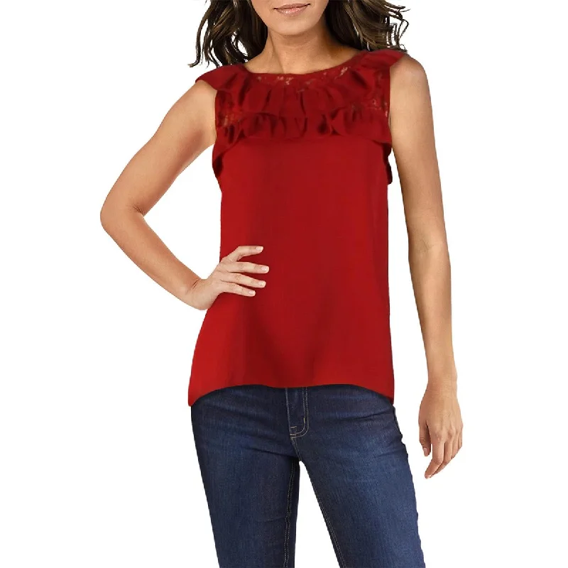Act Fast BB Dakota Womens Lace Trim Ruffles Blouse