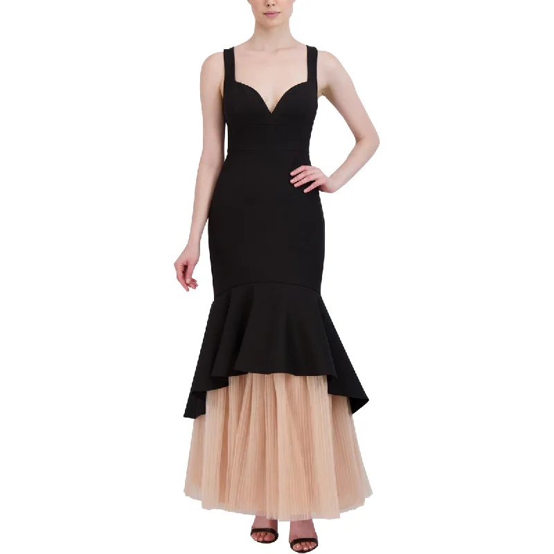 Final Sale BCBGMAXAZRIA Womens Mixed Media Long Evening Dress