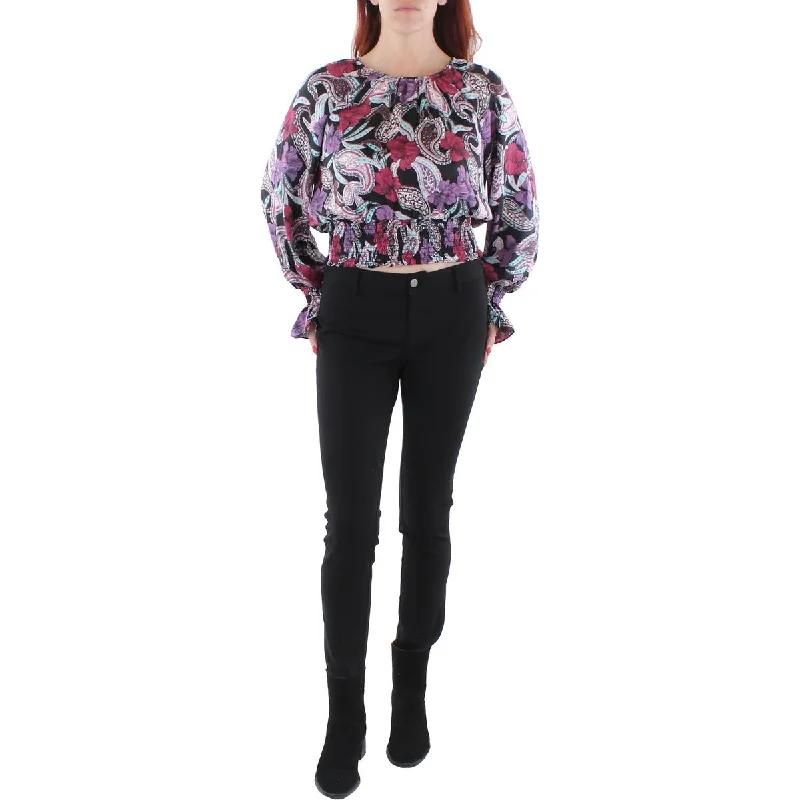 Blowout Deals BCBGMAXAZRIA Women's Smocked Floral Print Flounce Sleeve Blouse