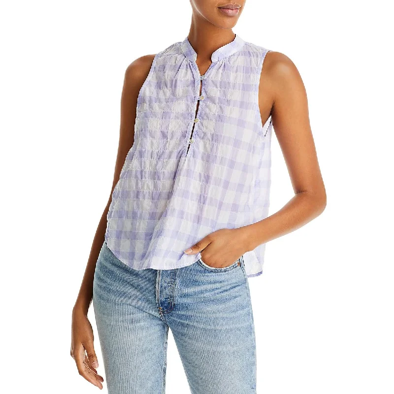 Bella Dahl Womens Plaid V-Neck Pullover Top