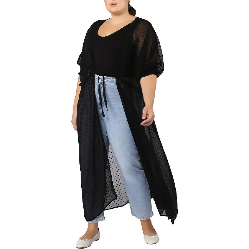 Discount Days Black Tape_ Womens Plus Layer Textured Duster Blazer