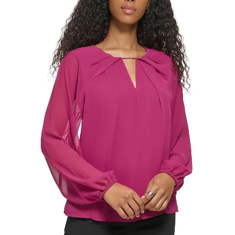 Anniversary Sale Calvin Klein Womens Chiffon Keyhole Blouse