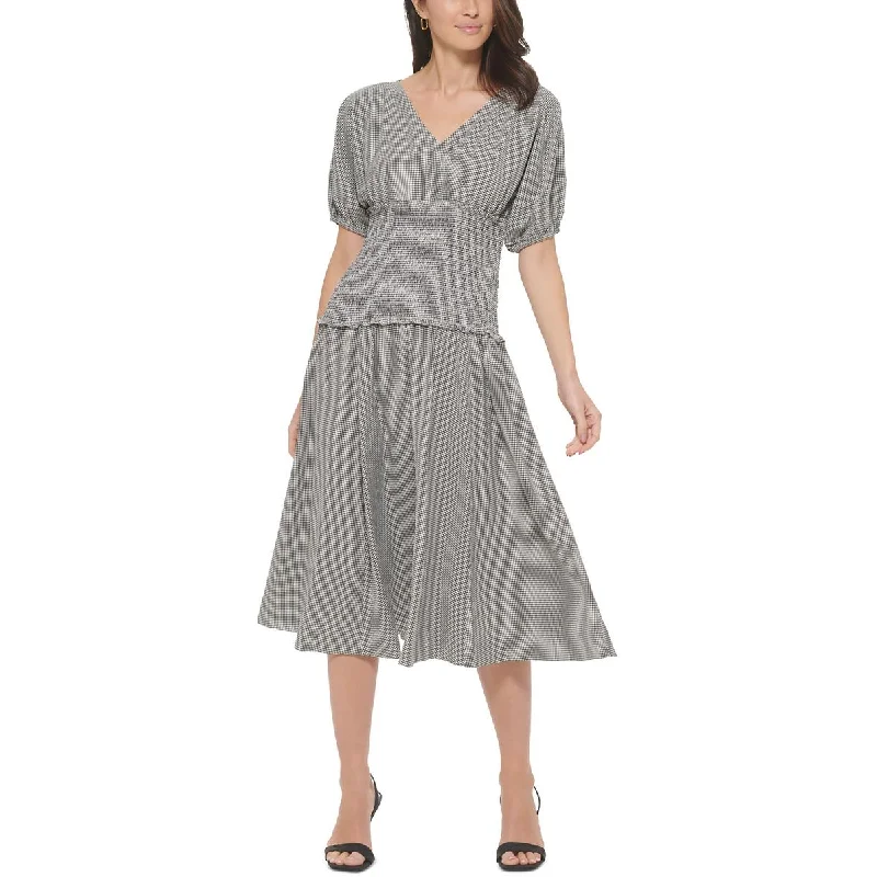 Discount Deals Calvin Klein Womens Surplice Puff Sleeves Midi Dress