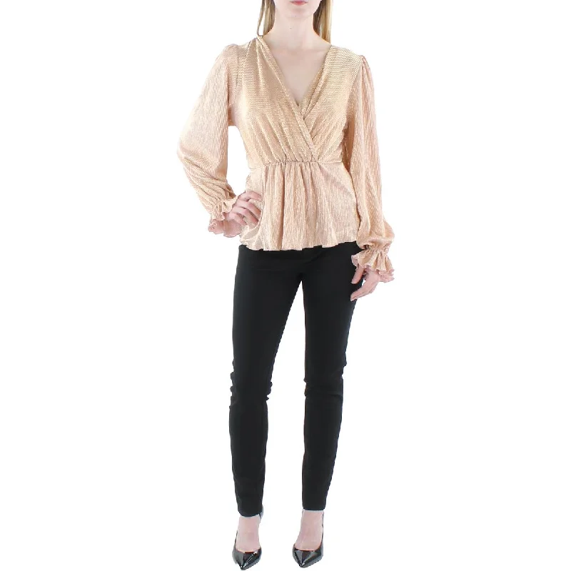 New Markdowns Chenault Womens Metallic Surplice Peplum Top