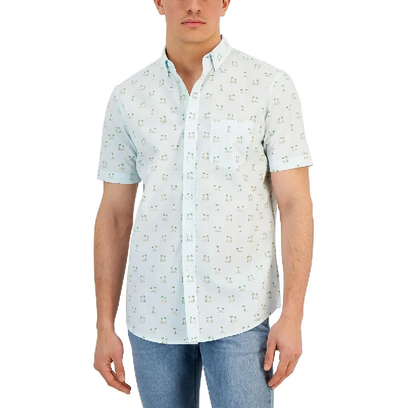 Bargain Bin Club Room Mens Cotton Printed Button-Down Shirt