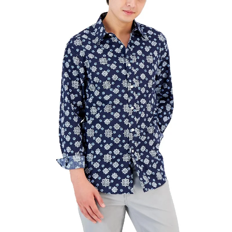 Today Only Club Room Mens Geometric Medallion Button-Down Shirt