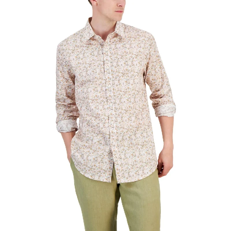 New Deals Club Room Mens Paisley Stretch Button-Down Shirt