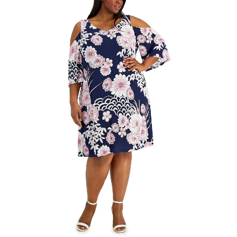 Midnight Sale Connected Apparel Womens Plus    Floral Calf Midi Dress