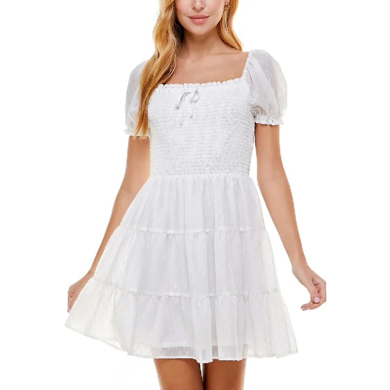 Big Discounts Crystal Doll Womens Juniors Smocked Mini Fit & Flare Dress