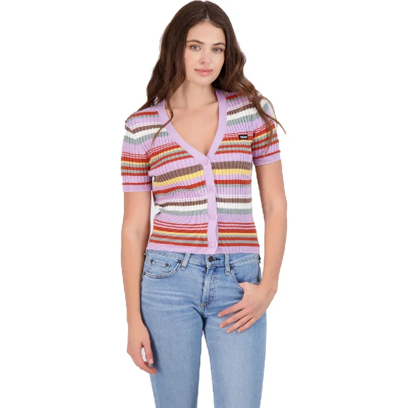 Can't Miss Kendall + Kylie Women's Ribbed Knit Striped Short Sleeve Cardigan Top