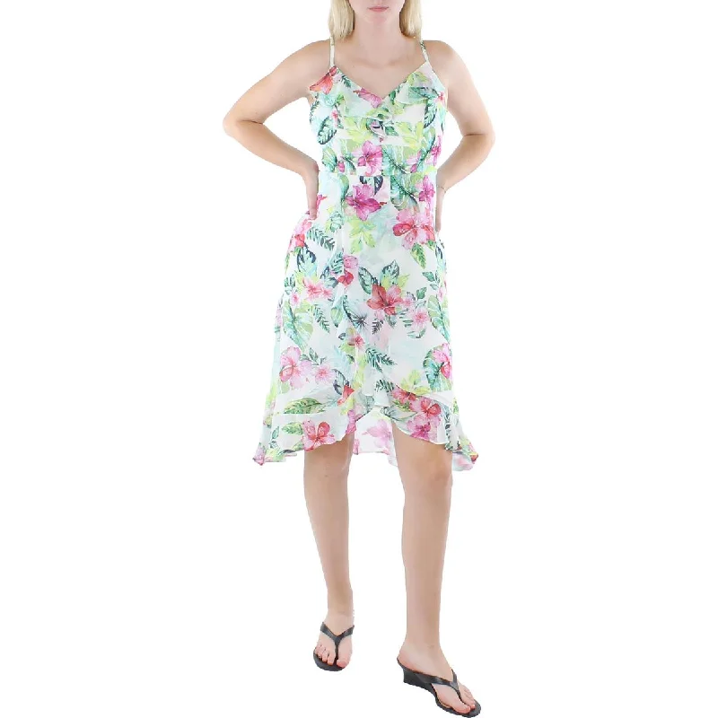 Deal Zone Kensie Womens Ruffled Midi Cocktail and Party Dress