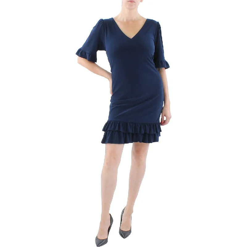 Huge Savings MSK Women Womens Plus Jersey Ruffled Trim Shift Dress
