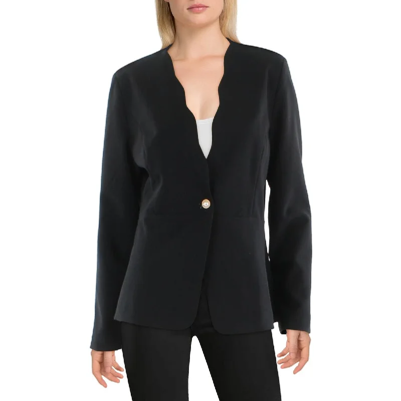 New Markdowns PLM Womens Scalloped Business One-Button Blazer