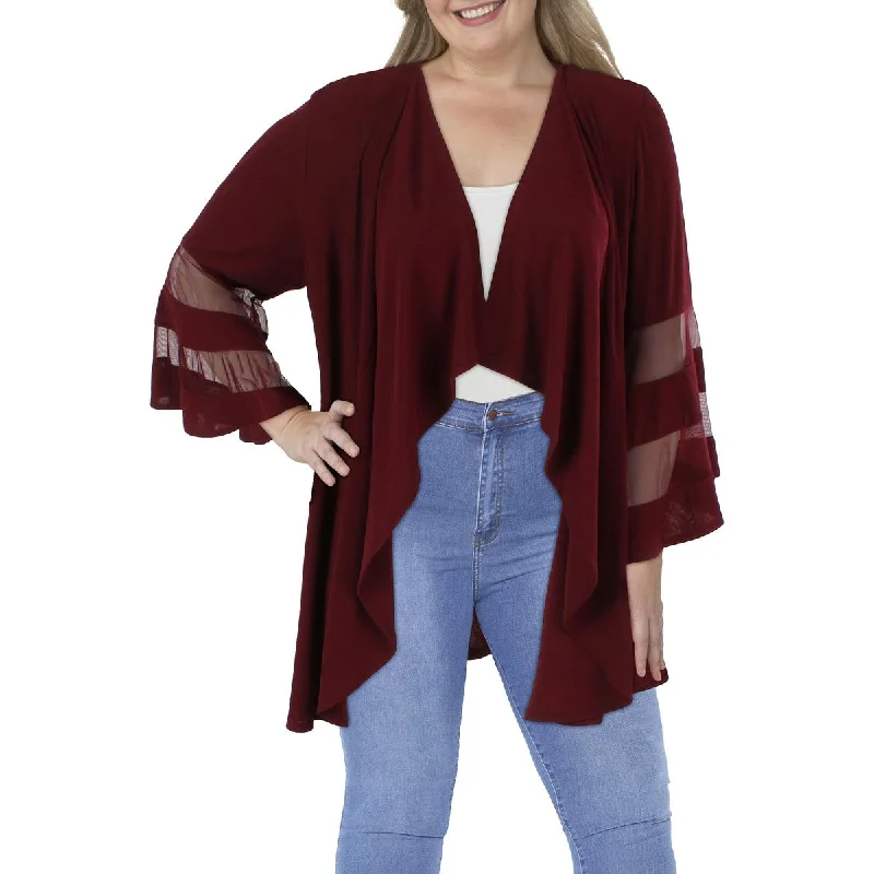 Hot Deal R&M Richards Womens Plus Knit Mesh Inset Duster Blazer