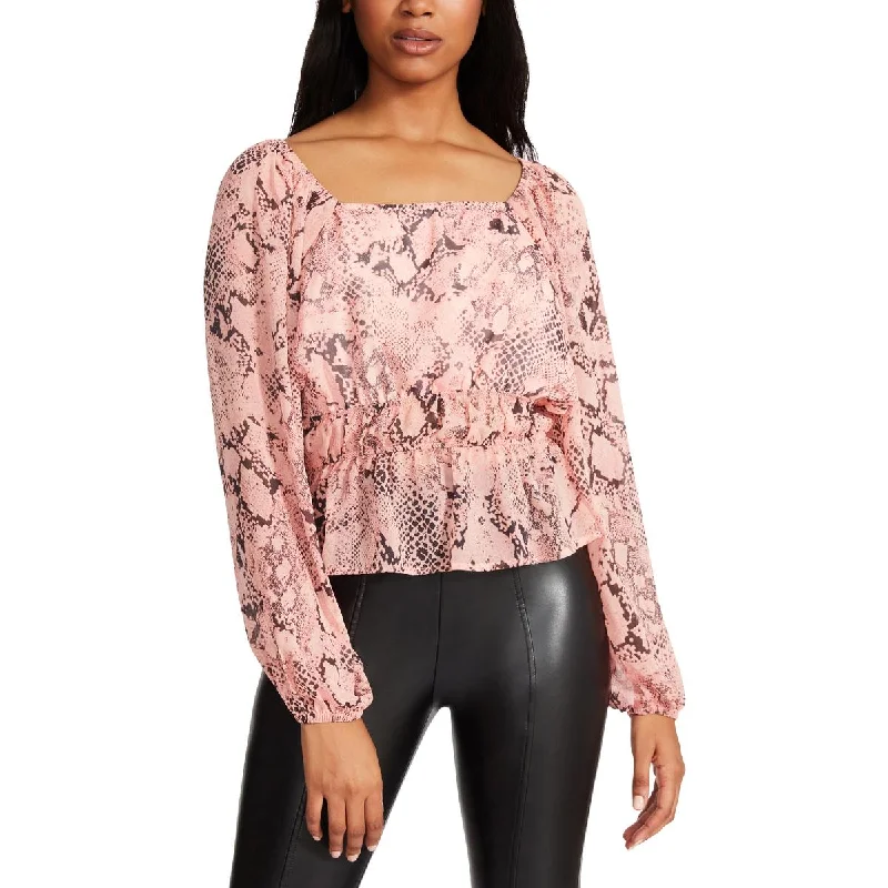 Act Fast Steve Madden Women's Ruffled Snake Print Square Neck Chiffon Blouse