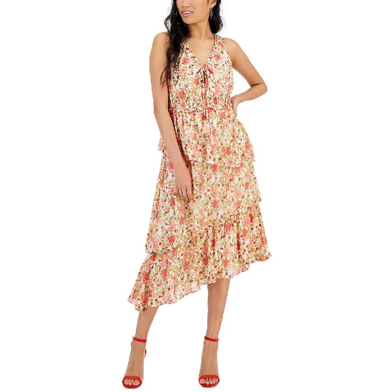 Seasonal Clearance Taylor Womens Tiered Metallic Midi Dress