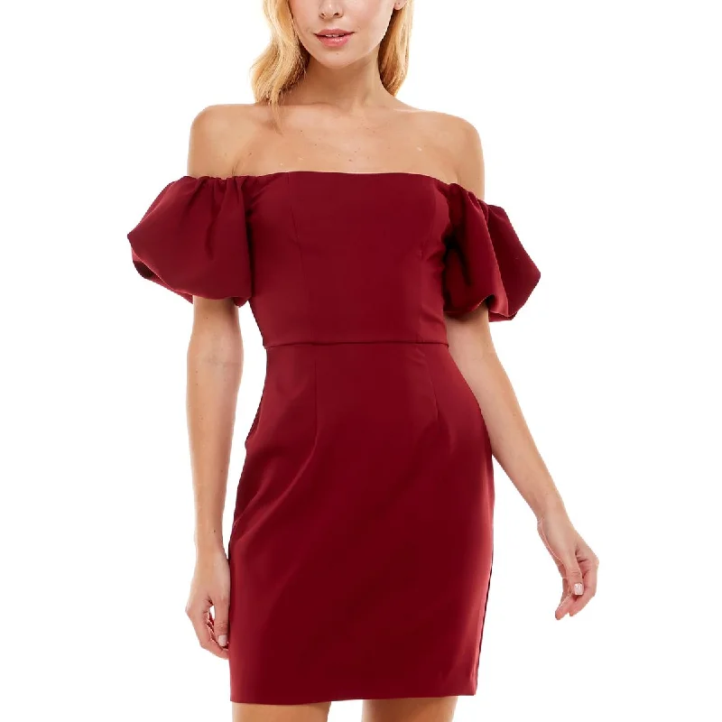 Closeout Teeze Me Womens Juniors Off-The-Shoulder Party Fit & Flare Dress