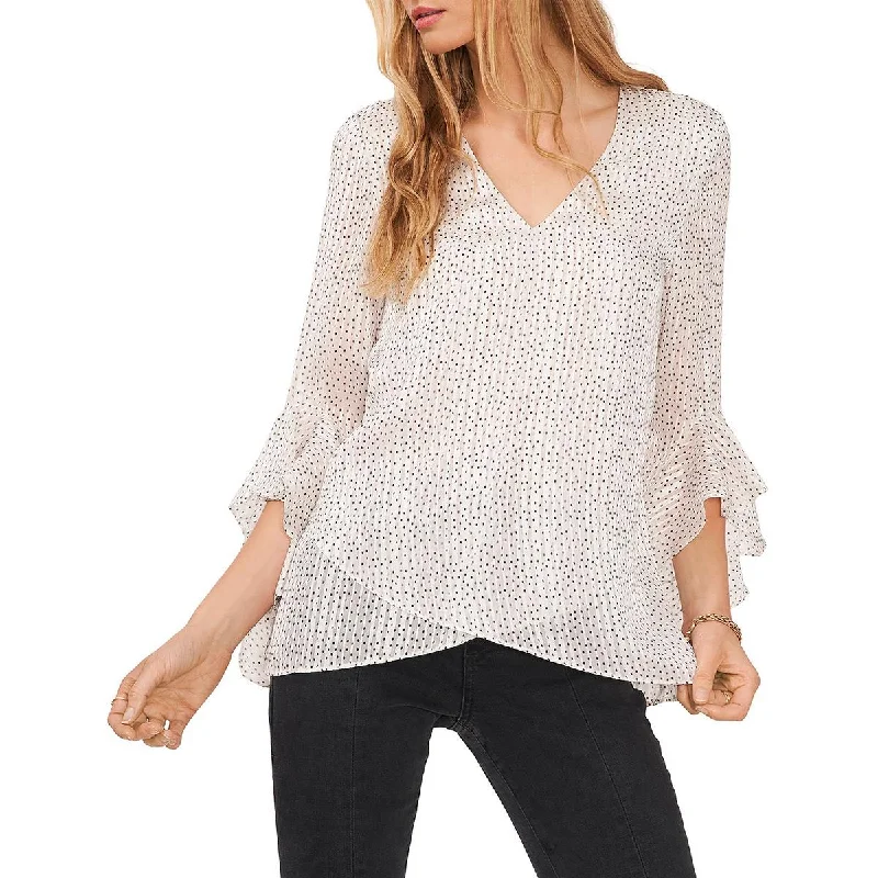 Vince Camuto Womens Dotted V-Neck Blouse