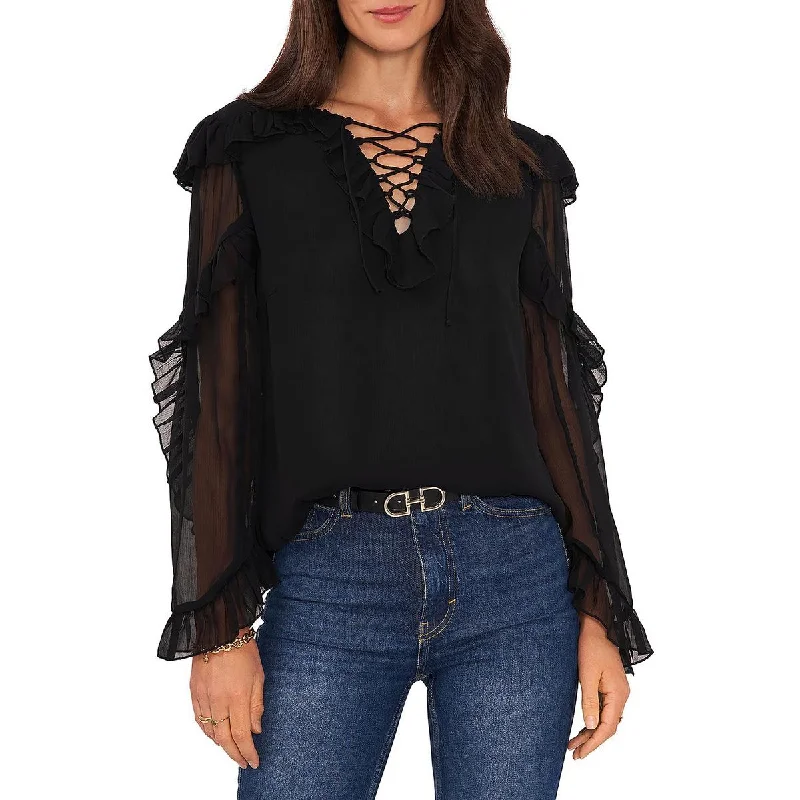 Vince Camuto Womens Ruffled Lace-Up Blouse