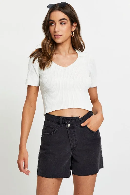 Bargain Prices Black High Rise Asymmetric Denim Shorts