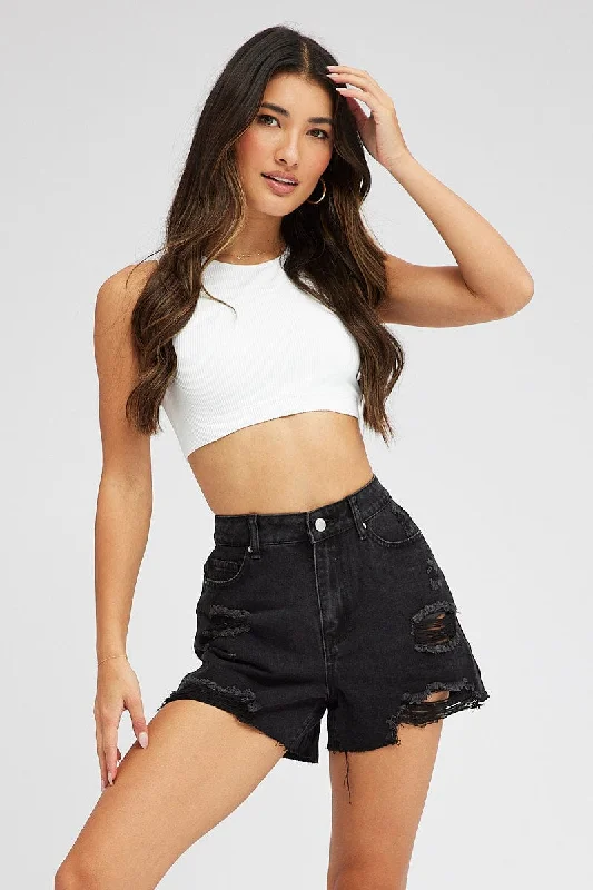Incredible Offers Black Ripped Denim Shorts