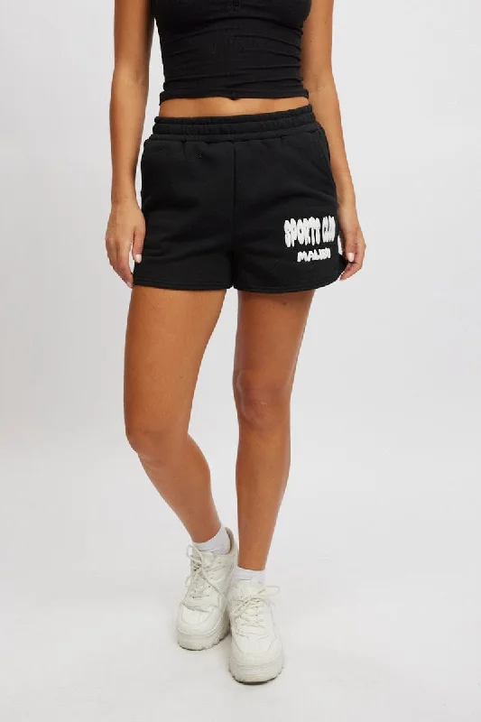 Daily Deals Black Track Shorts High Rise Elastic Waist