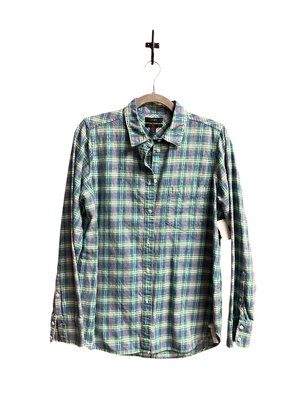 Doorbuster Deal Blouse Long Sleeve By J. Crew In Plaid Pattern, Size: M