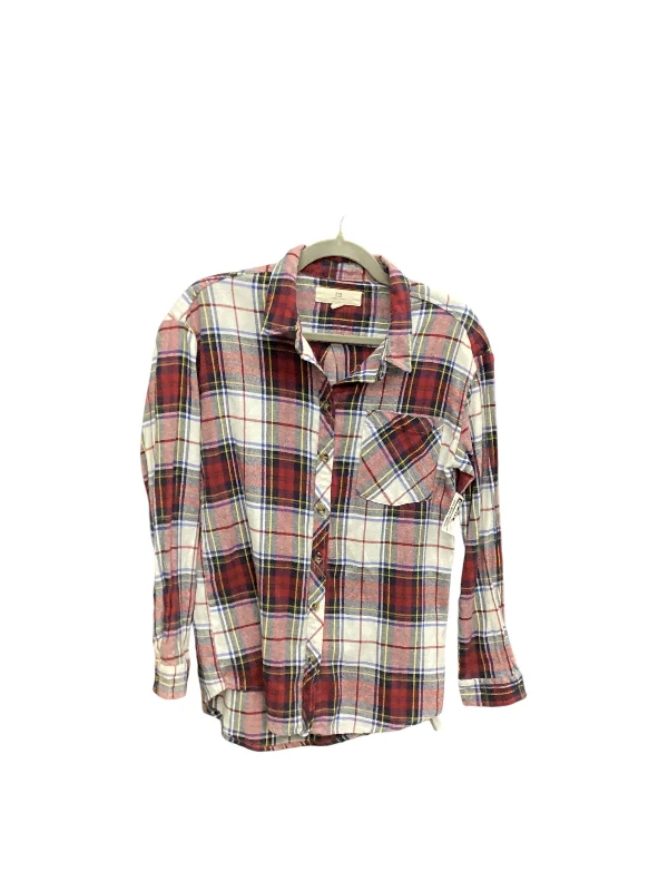 Online Exclusive Blouse Long Sleeve By Thread And Supply In Plaid Pattern, Size: Xs