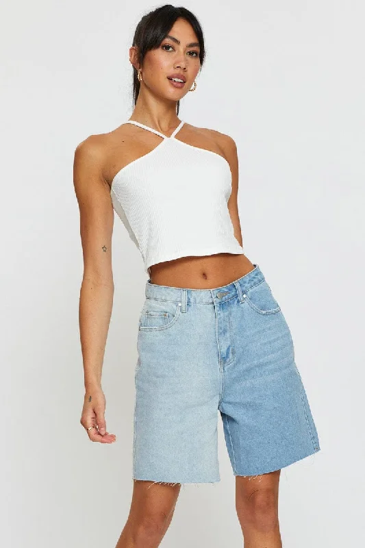 Factory Direct Sale Blue Relaxed Denim Shorts High Rise